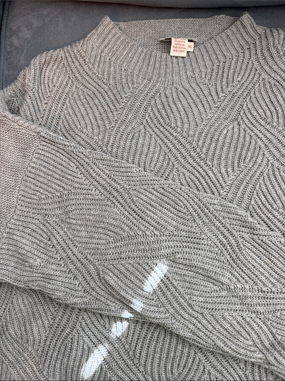 Gray Crewneck Cable Knit Sweater - Women's XL